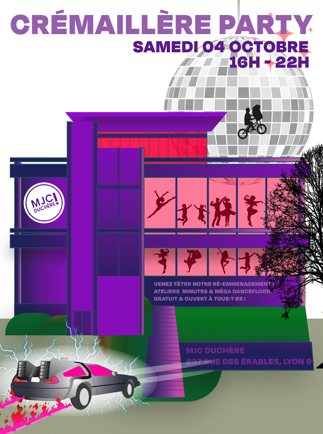 Crémaillère Party le samedi 4 octobre de 16h à 22h à la MJC Duchère - 237 rue des érables, lyon 9. Venez fêter notre ré-aménagement, faire des ateliers minutes et mettre l'ambiance sur le dancefloor.